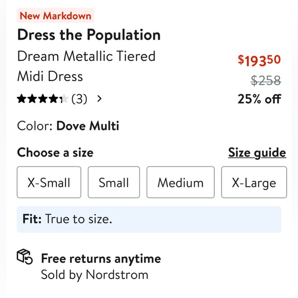 NWT Nordstrom Dress the Population Dream Metallic Tiered Midi Dress Size: Small - Picture 4 of 12